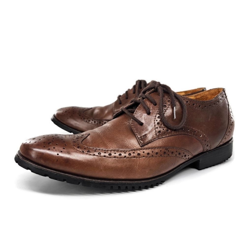 Sandro Moscoloni Tan Brown Handcrafted Leather Lace-Up Brogue Wingtip Derby's